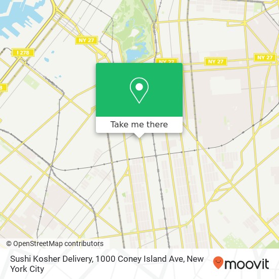 Mapa de Sushi Kosher Delivery, 1000 Coney Island Ave