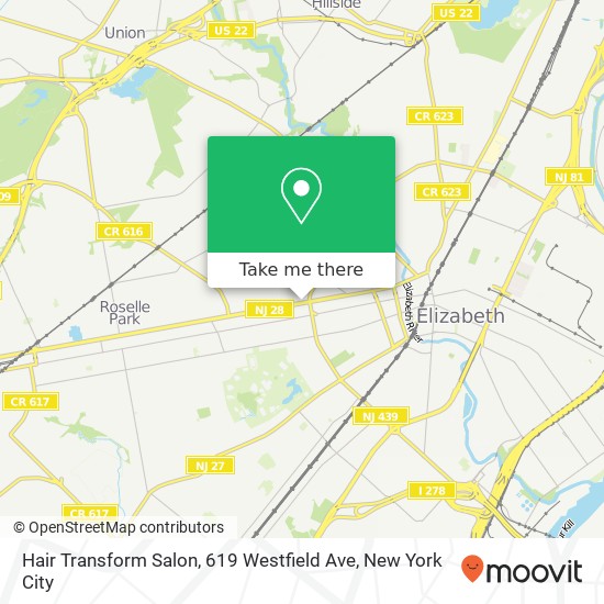 Mapa de Hair Transform Salon, 619 Westfield Ave