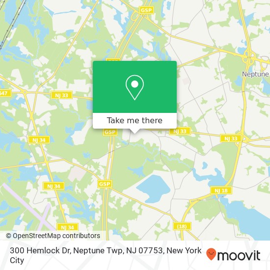 Mapa de 300 Hemlock Dr, Neptune Twp, NJ 07753
