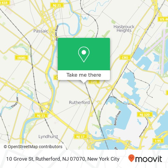 Mapa de 10 Grove St, Rutherford, NJ 07070