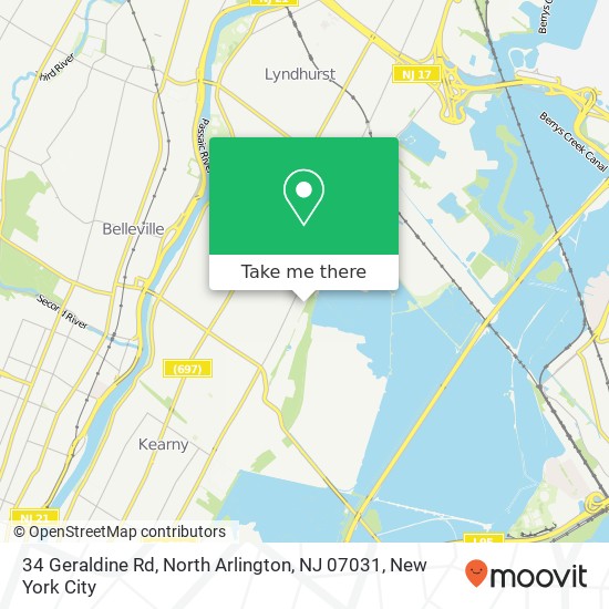 Mapa de 34 Geraldine Rd, North Arlington, NJ 07031