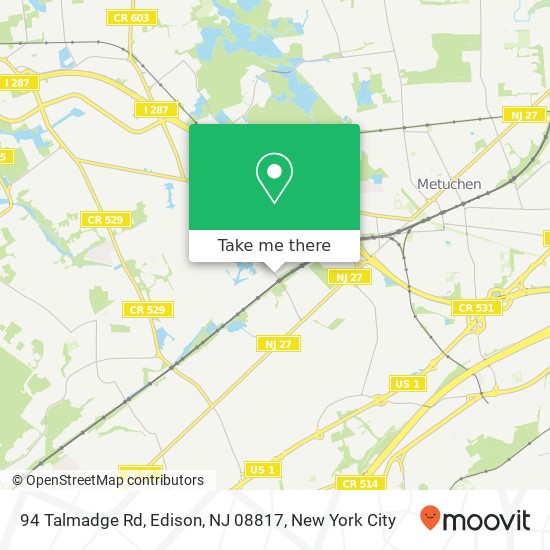 Mapa de 94 Talmadge Rd, Edison, NJ 08817