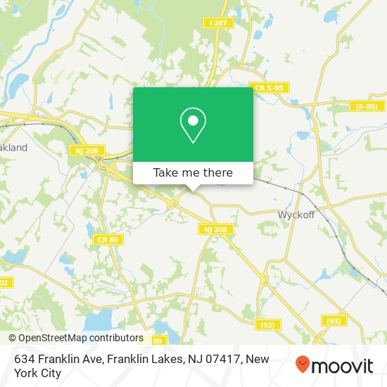 Mapa de 634 Franklin Ave, Franklin Lakes, NJ 07417