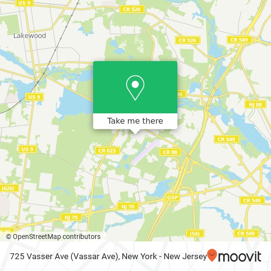 Mapa de 725 Vasser Ave (Vassar Ave), Lakewood, NJ 08701