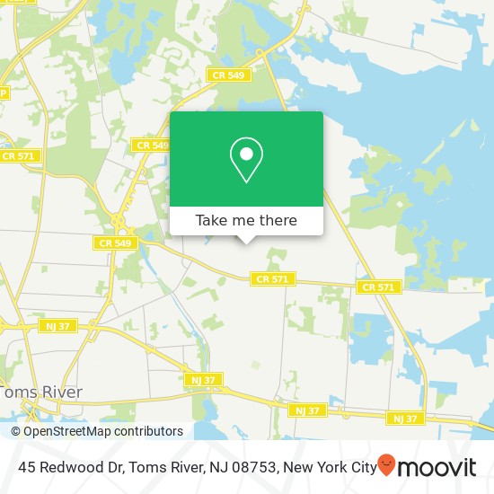 Mapa de 45 Redwood Dr, Toms River, NJ 08753