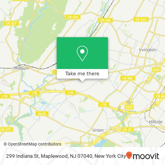 Mapa de 299 Indiana St, Maplewood, NJ 07040