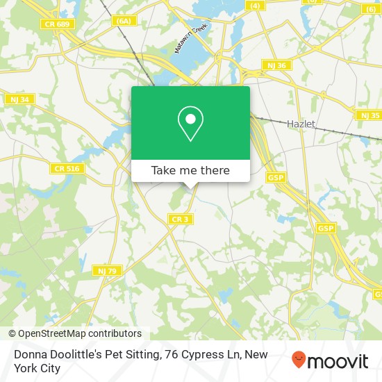 Mapa de Donna Doolittle's Pet Sitting, 76 Cypress Ln