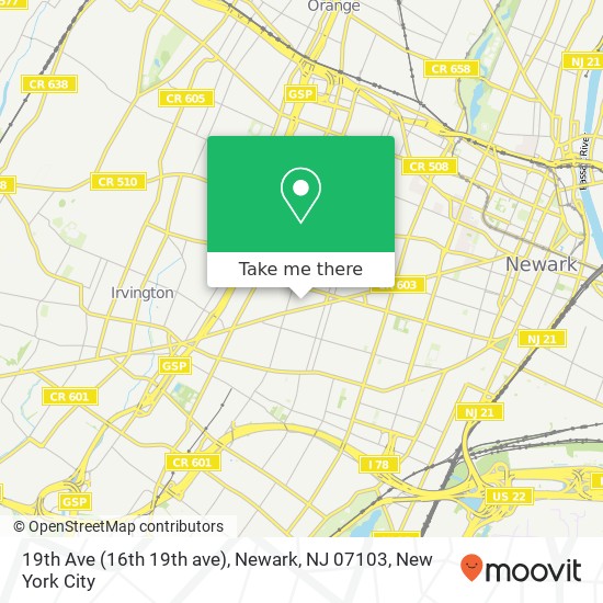 Mapa de 19th Ave (16th 19th ave), Newark, NJ 07103
