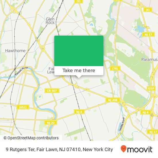 Mapa de 9 Rutgers Ter, Fair Lawn, NJ 07410