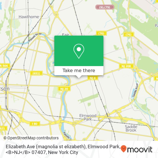 Mapa de Elizabeth Ave (magnolia st elizabeth), Elmwood Park, <B>NJ< / B> 07407