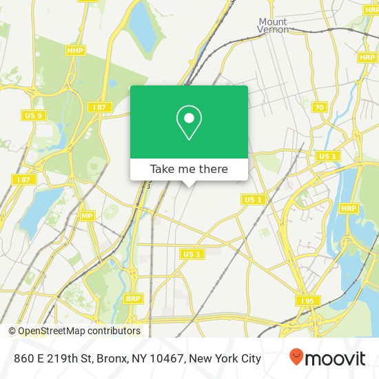 Mapa de 860 E 219th St, Bronx, NY 10467