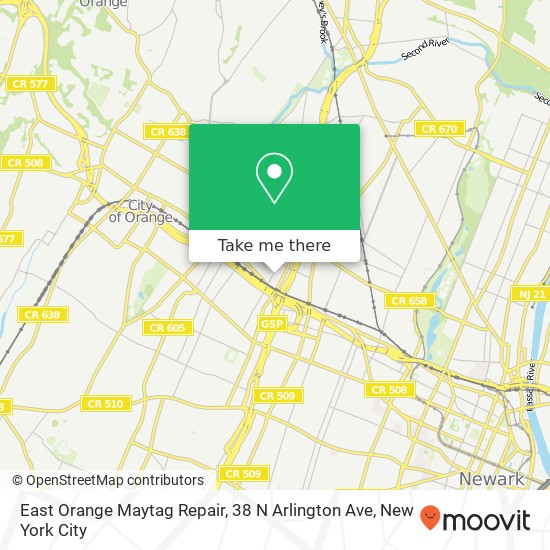 Mapa de East Orange Maytag Repair, 38 N Arlington Ave