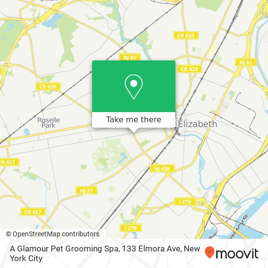 Mapa de A Glamour Pet Grooming Spa, 133 Elmora Ave