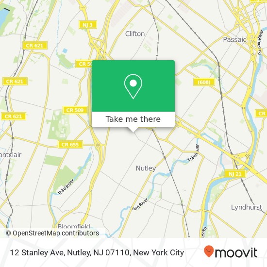 Mapa de 12 Stanley Ave, Nutley, NJ 07110