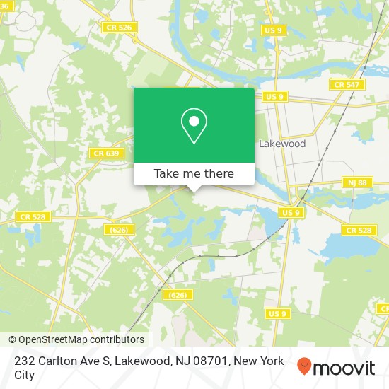 Mapa de 232 Carlton Ave S, Lakewood, NJ 08701