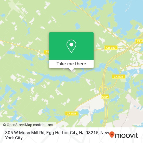 Mapa de 305 W Moss Mill Rd, Egg Harbor City, NJ 08215