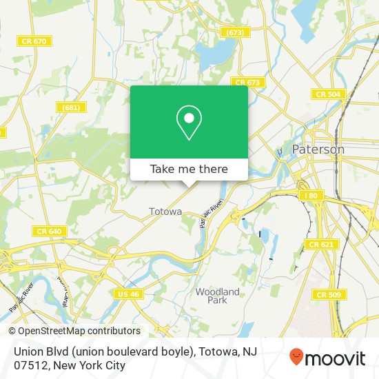 Mapa de Union Blvd (union boulevard boyle), Totowa, NJ 07512