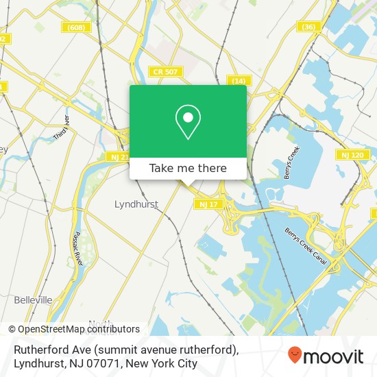 Mapa de Rutherford Ave (summit avenue rutherford), Lyndhurst, NJ 07071