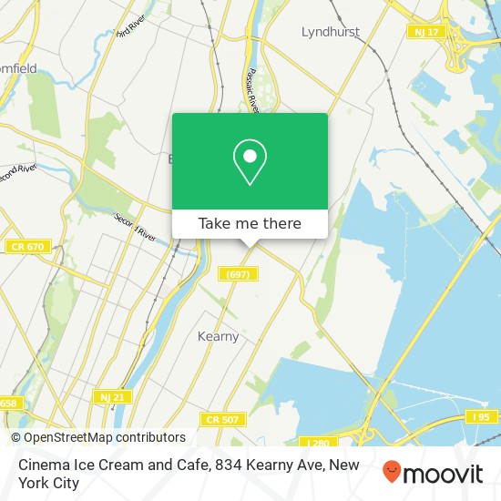 Mapa de Cinema Ice Cream and Cafe, 834 Kearny Ave