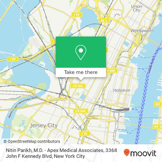 Mapa de Nitin Parikh, M.D. - Apex Medical Associates, 3368 John F Kennedy Blvd