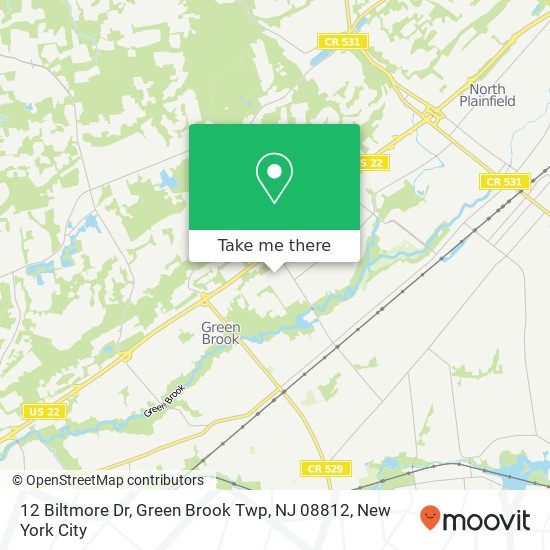 Mapa de 12 Biltmore Dr, Green Brook Twp, NJ 08812