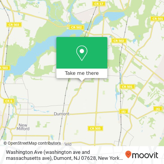 Mapa de Washington Ave (washington ave and massachusetts ave), Dumont, NJ 07628