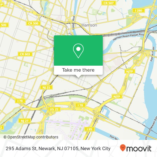 Mapa de 295 Adams St, Newark, NJ 07105