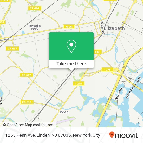 Mapa de 1255 Penn Ave, Linden, NJ 07036