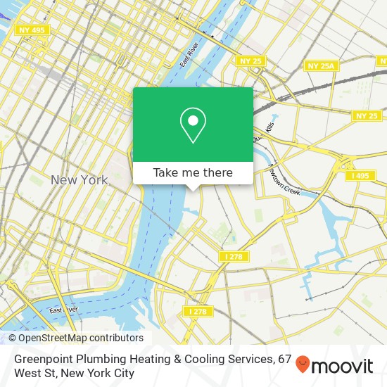 Greenpoint Plumbing Heating & Cooling Services, 67 West St map