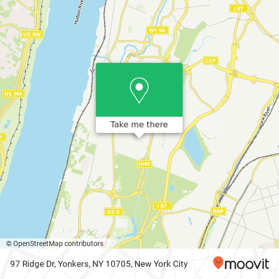 Mapa de 97 Ridge Dr, Yonkers, NY 10705