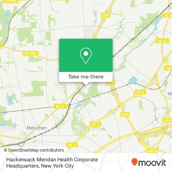 Mapa de Hackensack Meridan Health Corporate Headquarters