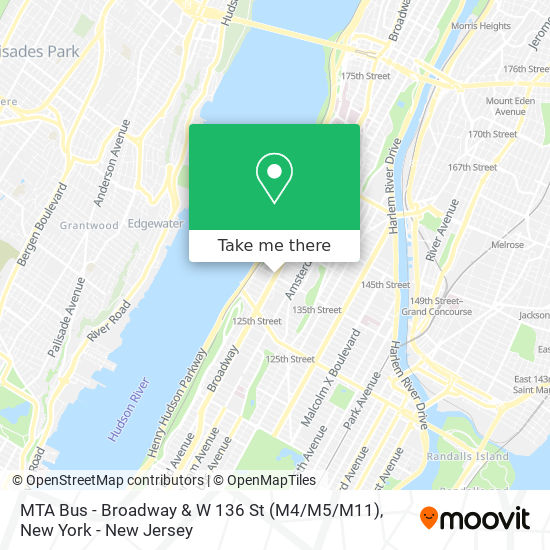 MTA Bus - Broadway & W 136 St (M4 / M5 / M11) map