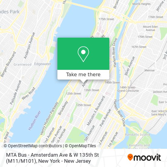 Mapa de MTA Bus - Amsterdam Ave & W 135th St (M11 / M101)