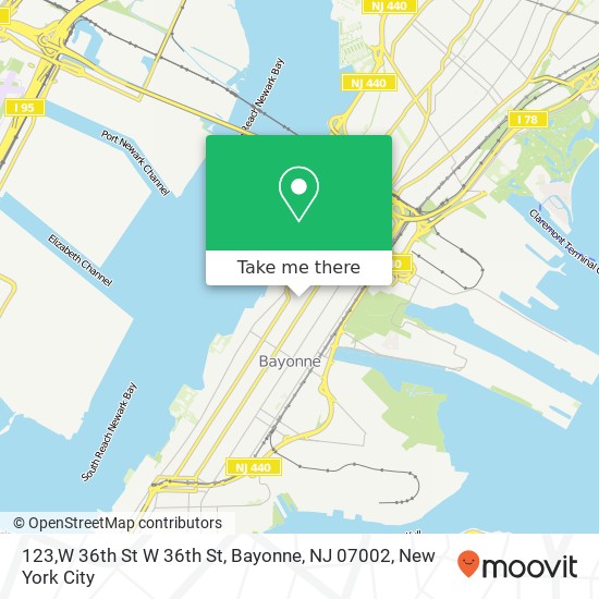 Mapa de 123,W 36th St W 36th St, Bayonne, NJ 07002
