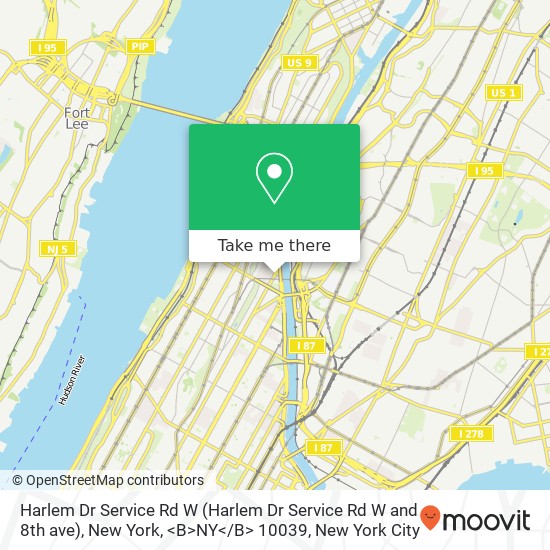 Harlem Dr Service Rd W (Harlem Dr Service Rd W and 8th ave), New York, <B>NY< / B> 10039 map