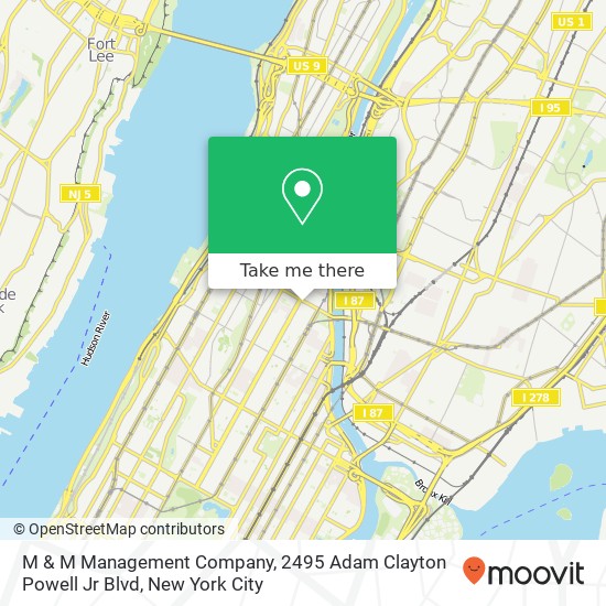 M & M Management Company, 2495 Adam Clayton Powell Jr Blvd map