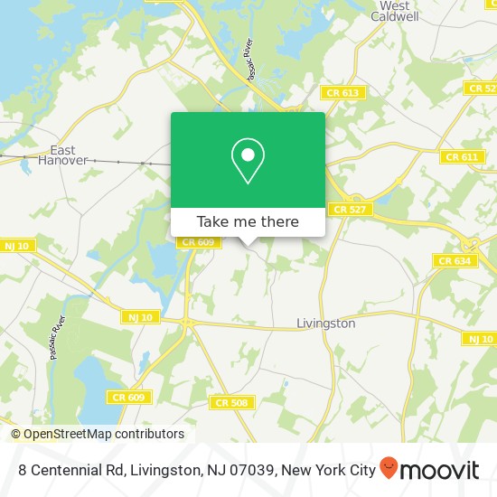 Mapa de 8 Centennial Rd, Livingston, NJ 07039