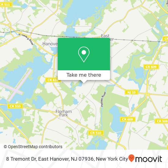 Mapa de 8 Tremont Dr, East Hanover, NJ 07936