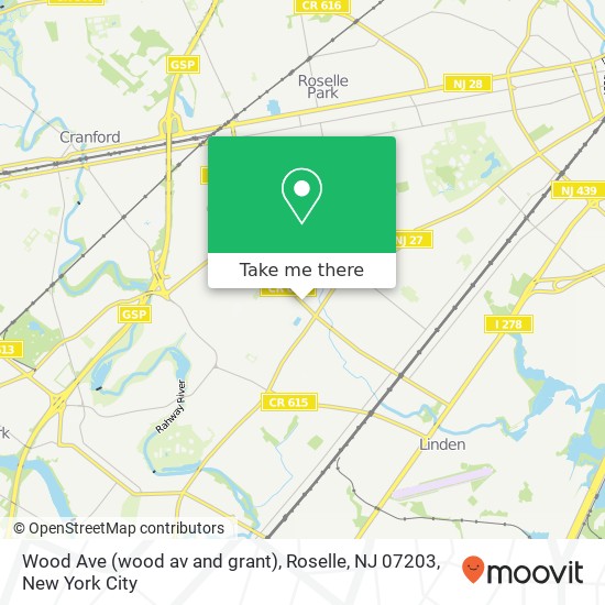 Mapa de Wood Ave (wood av and grant), Roselle, NJ 07203