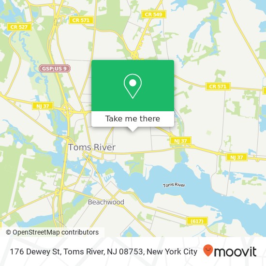 Mapa de 176 Dewey St, Toms River, NJ 08753