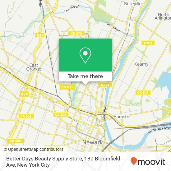 Mapa de Better Days Beauty Supply Store, 180 Bloomfield Ave