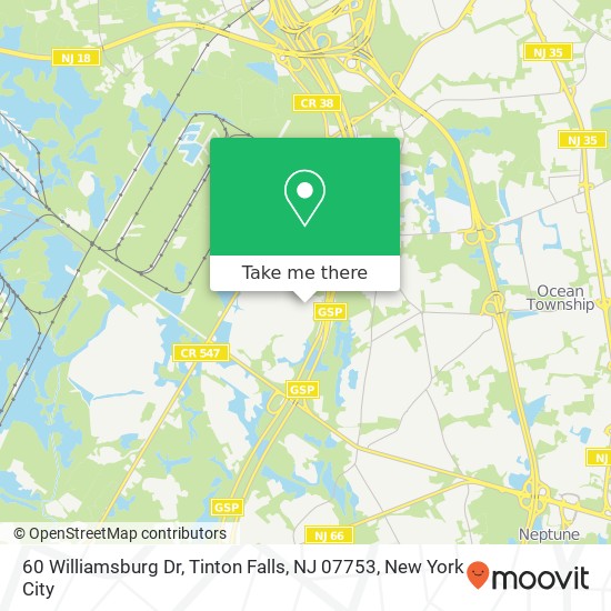 Mapa de 60 Williamsburg Dr, Tinton Falls, NJ 07753