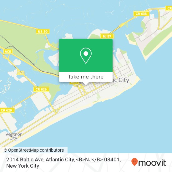 Mapa de 2014 Baltic Ave, Atlantic City, <B>NJ< / B> 08401