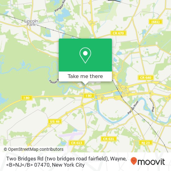 Two Bridges Rd (two bridges road fairfield), Wayne, <B>NJ< / B> 07470 map