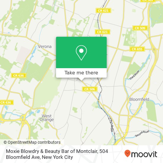 Mapa de Moxie Blowdry & Beauty Bar of Montclair, 504 Bloomfield Ave