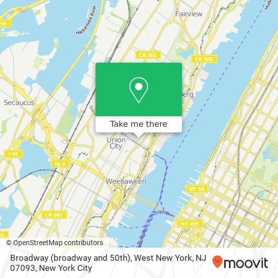 Mapa de Broadway (broadway and 50th), West New York, NJ 07093