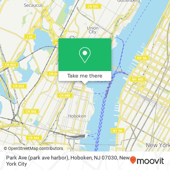 Mapa de Park Ave (park ave harbor), Hoboken, NJ 07030