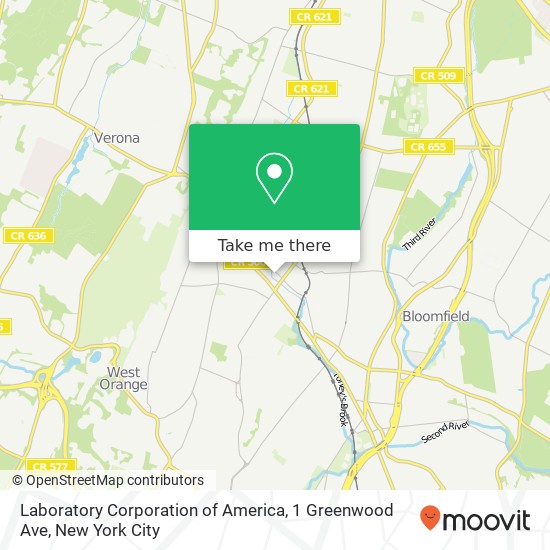 Mapa de Laboratory Corporation of America, 1 Greenwood Ave