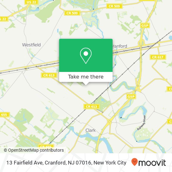 Mapa de 13 Fairfield Ave, Cranford, NJ 07016