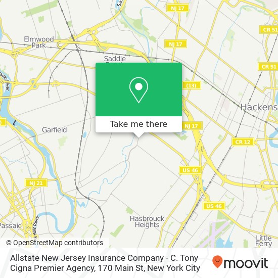 Allstate New Jersey Insurance Company - C. Tony Cigna Premier Agency, 170 Main St map
